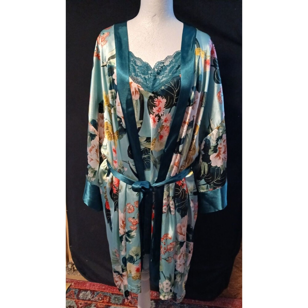 Lilac & London Tropical Print Kimono Style Robe & Nightgown NWOT
